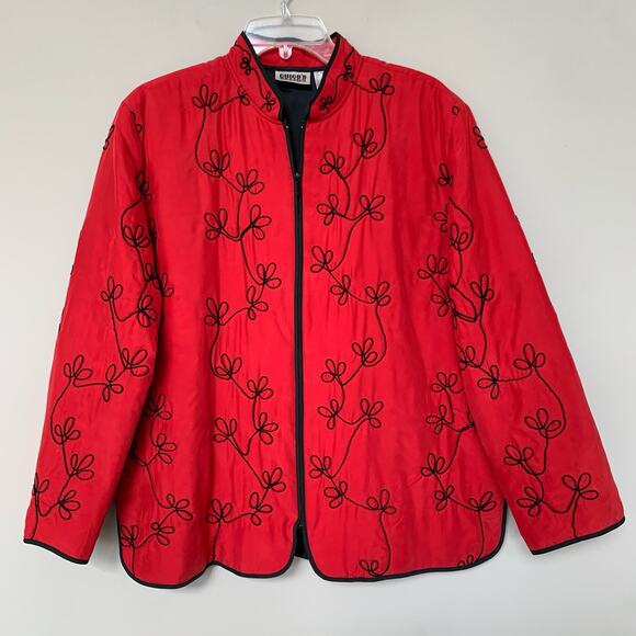 Chico's Design 100% silk embroidered jacket size L. - Picture 1 of 8